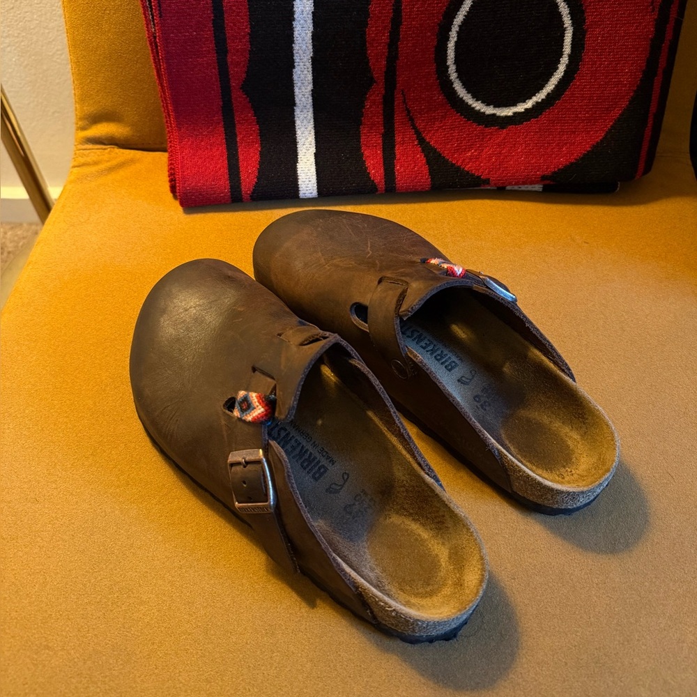 Brown Oiled Leather Birkenstock Boston Clogs